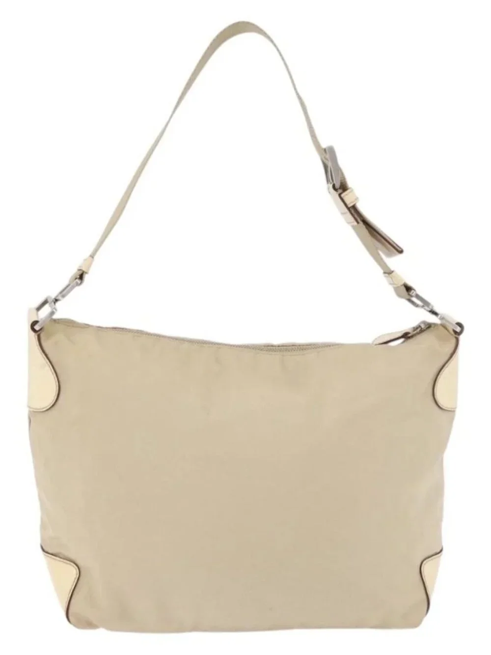 PRADA Shoulder Bag Nylon Beige Silver Auth ka4019